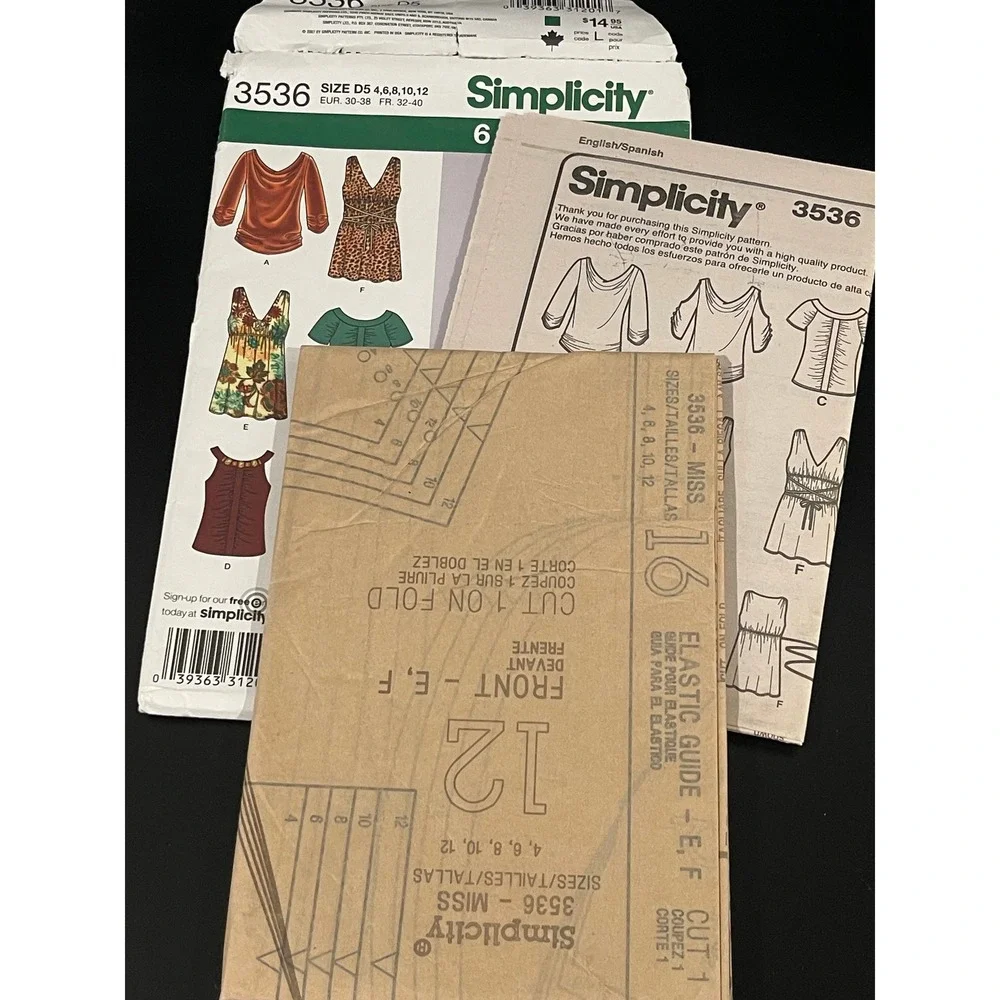 00179 - Simplicity 3536 Misses Knit Tops Scoop & V Neck Sewing Pattern Size 4-12